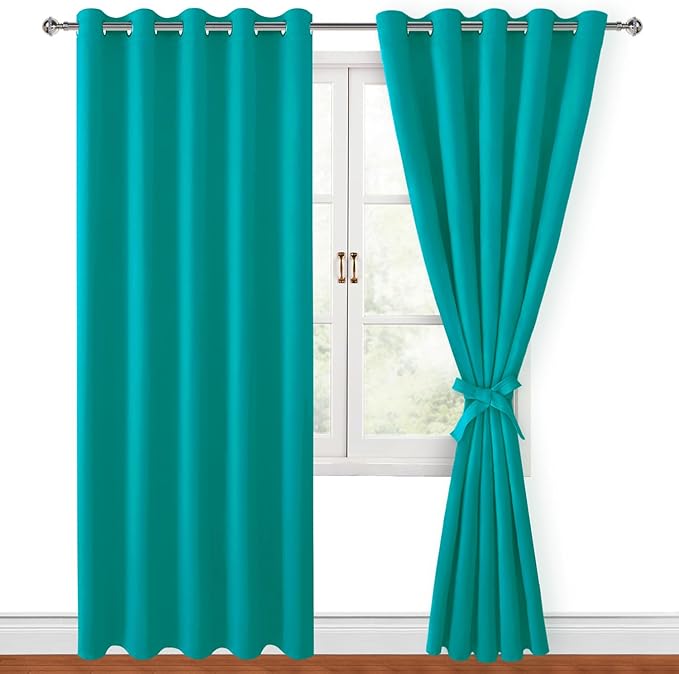 Hiasan Blackout Curtains for Bedroom, 60 x 84 Inches Long - Thermal Insulated & Energy Saving Window Curtains for Living Room, 2 Drape Panels Sewn with Tiebacks, Peacock Teal by Hiasan