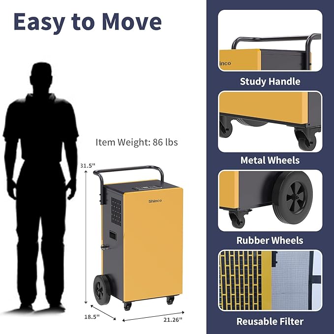 Shinco Commercial Dehumidifiers with Pump, 200 Pints Industrial Dehumidifier for Crawl Spaces, Basements Warehouse and Large Spaces up to 8,000 Sq Ft - Image 5