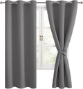 Hiasan Blackout Curtains for Bedroom, 42 x 63 Inches Length - Thermal Insulated & Light Blocking Window Curtains for Living Room, 2 Drape Panels Sewn with Tiebacks, Light Grey by Hiasan