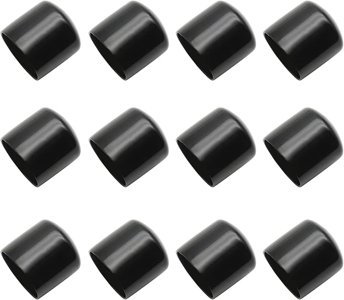 12Pcs Round PVC End Caps, 1-3/8" (35mm) Vinyl Flexible Bolt Chair Leg Caps Plastic Chair Leg Protectors for Furniture Legs, Tube, Handrail (Black) by Bonsicoky