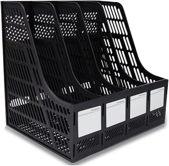 SAYEEC Desktop Magazine Holder Desk File Organizer 4 Compartments Vertical File Dividers Book Holder Frames Document Cabinet Rack Storage Organizer Box for Home Office School Black by SAYEEC