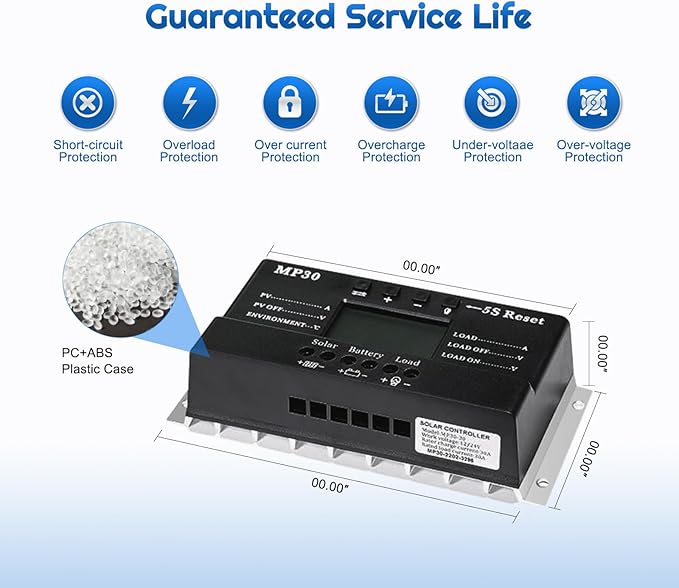 Solar Charge Controller 30A 12V/24V PWM Negative Ground Solar Charge Controller Solar Panel Regulator w/ Temp Sensor Function Fit for Lithium, Sealed, Gel, and Flooded Batteries - Image 2