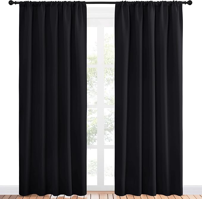 NICETOWN Black Out Window Curtains - Solid Home Decor Thermal Insulated Blackout Drapes for Bedroom, Privacy Assured Patio Window Treatment (2 Panels, 52 inches Wide by 84 inches Long) - Image 2