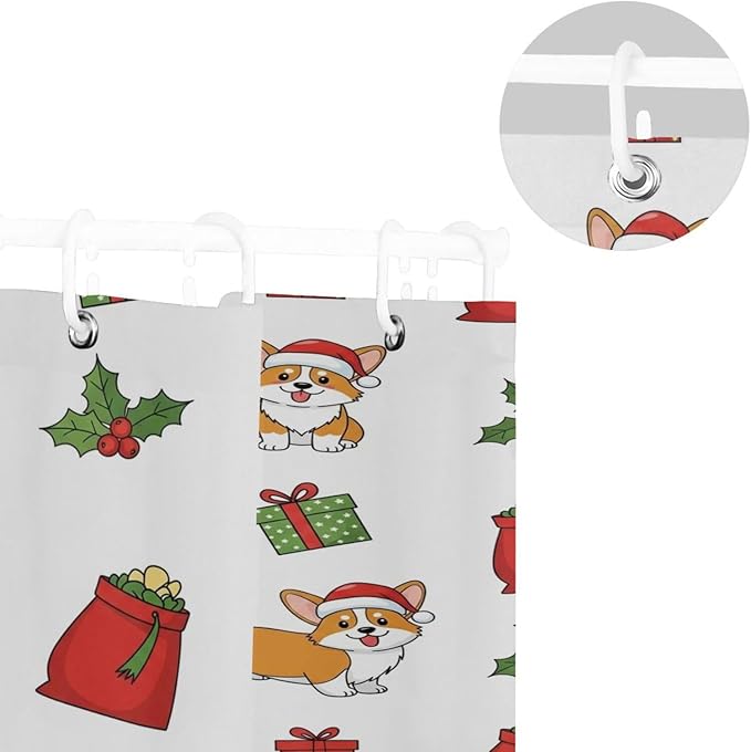 Christmas Corgi Dog White Shower Curtain Liner 72×72 inch for Bathroom Curtain Anti Mold Shower Curtain with Hooks Shower Accessories - Image 5
