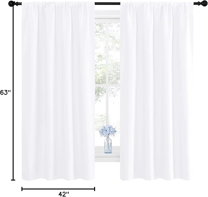 NICETOWN Bedroom Curtains - Window Treatment Rod Pocket Curtains/Drapes for Bedroom (2 Panels, 42 by 63, White) - Image 10