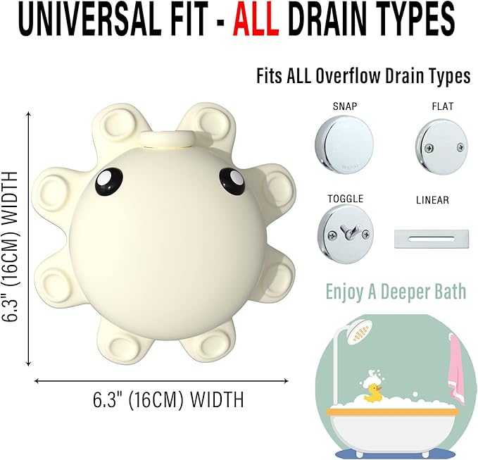 Bathtub Overflow Drain Cover Tub - tub Overflow Drain Cover, Soak Bath Overflow Drain Cover, Bathroom Spa Accessories, Adds Inches of Water for Deeper Bath (Silicone, Creamy-White) - Image 3