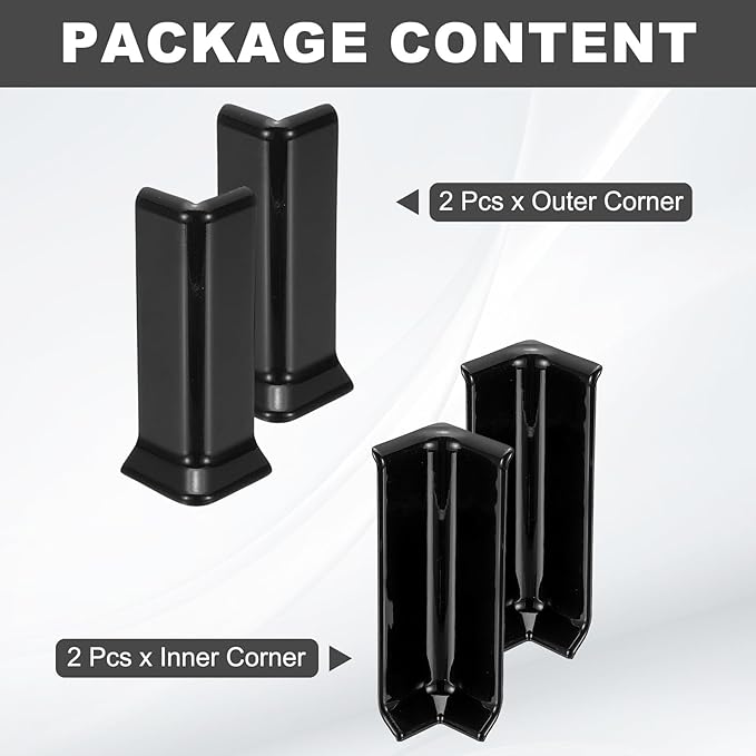 uxcell Self Adhesive Baseboard Corner Blocks, 4.07 Inch Wall Edge Corner Protector 2 Inside + 2 Outside Corners-Connector for Wall Floor Furniture Edge(Black) - Image 3