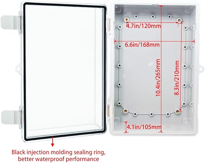 Junction Box, Hinged Clear Cover IP67 Waterproof ABS Project Box with 2 NPT 1/2" Cable Gland, Electrical Box Enclosure with Mounting Plate & Wall Bracket 11.4 x 7.5 x 5.5inch(290x190x140mm) - Image 4
