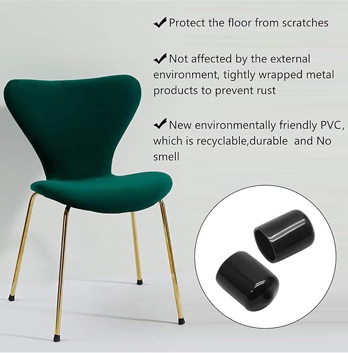12 Pcs Round Rubber End Caps 4/5" (20mm) ID Vinyl Flexible Bolt Chair Foot Covers Screw Thread Chair Leg Protectors for Round Tubing Bolt Desk Chair Leg (Black) - Image 5