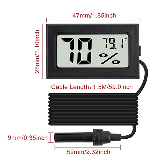 3Pcs Fahrenheit Thermometer Hygrometer Mini Digital with Probe Electronic Temperature Humidity Gauge Meters Indoor LCD Display for Humidors,Greenhouse,Garden,Incubator Reptile Terrarium - Image 5