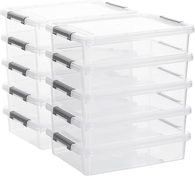 Citylife 10 PCS Plastic Storage Bins with Latching Lids Portable Project Case Clear File Box Stackable Storage Containers for Organizing A4 Paper, Photo, Document, Scrapbook by Anywish