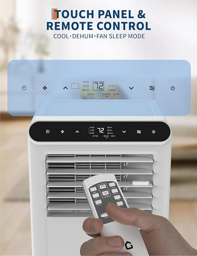 GarveeLife Powerful 10,000 BTU Portable Air Conditioner with Heating - 4-in-1 AC, Fan, Dehumidifier & Heater - Cools up to 450 Sq.Ft, Remote, 24H Timer, Smart Sleep Mode - Black Control Panel, With - Image 2
