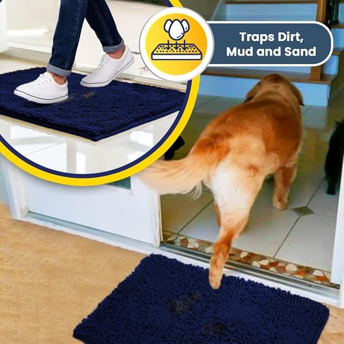 Muddy Mat® Pack of 3 Highly Absorbent Microfiber Dog Door Mat and Pet Rug, Non Slip Thick Washable Area Mat Soft Chenille for Kitchen Bathroom Bedroom and Outdoor - Navy Blue Small, Medium & Large - Image 3