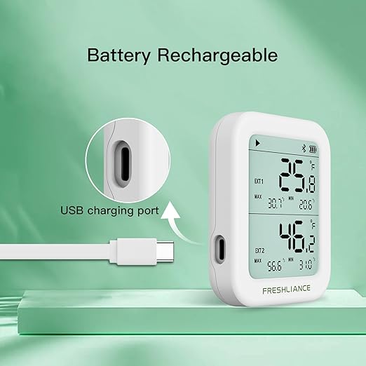 Freshliance Temperature Humidity Data Logger Recorder Bluetooth with 2pcs External Probe, Digital Refrigerator Thermometer Hygrometer, Remote Data Recording Analysis Alarm by Smart APP,BlueTag TH30R-I - Image 9