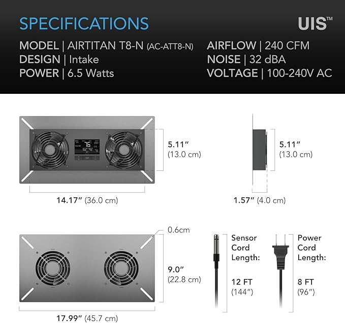AC Infinity AIRTITAN T8-N, Crawlspace Basement Ventilator Fan, WiFi App-Compatible Temperature Humidity Controller, IP-55 Rated, Intake - Image 7