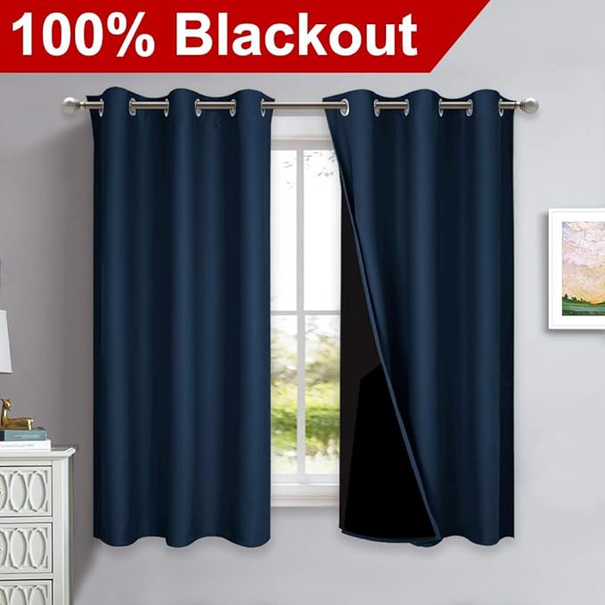 NICETOWN 100% Blackout Curtain Panels, Thermal Insulated Black Liner Curtains for Nursery Room, Noise Reducing and Cold Blocking Drapes for Windows (Set of 2, Navy Blue, 42" Wide by 63" Long) - Image 2