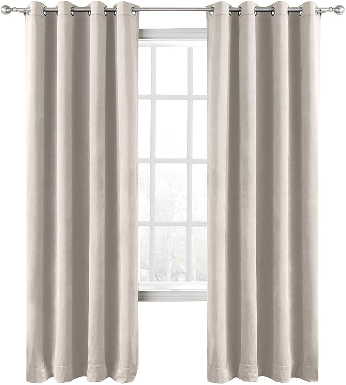 ChadMade Blackout Lined Premium Velvet Curtain Ivory 50Wx120L Inch (1 Panel), Eyelet Grommet for Livingroom Bedroom Theater Studio, Leon Collection by ChadMade