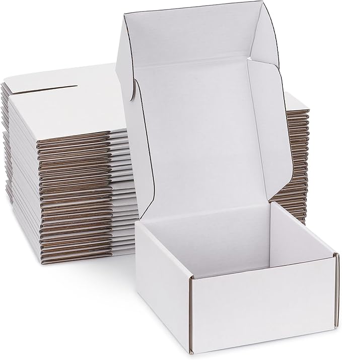 Small Shipping Boxes 8x8x4 Inch (25 Pack) - Sturdy White Corrugated Cardboard Boxes for Small Business, Ecommerce, Mailing & Packaging | Recyclable Gift & Storage Boxes by DUZCLI