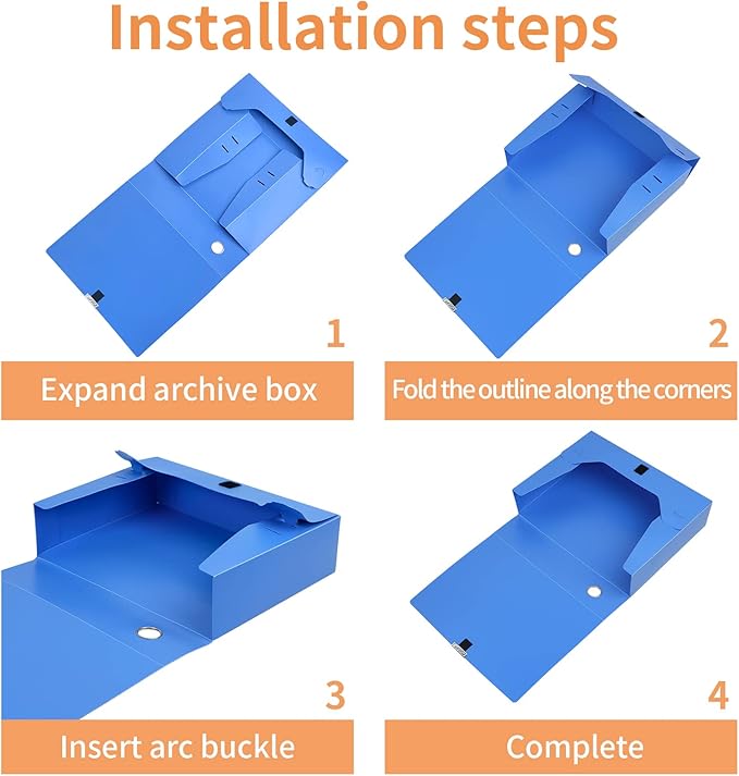 HUA JIE A4 Storage File Boxes Plastic Archives Cases with Lid, File Folder Organizer Document Filing Box for office,31×7.5×23.5 cm, Blue(Pack of 4) - Image 5