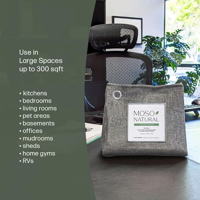 Moso Natural Air Purifying Bag 600g, Premium Bamboo Charcoal Odor Absorber, Room Deodorizer for Large Spaces, Bedroom, Kitchen, Basement, Pet Odor Eliminator for Home, 21oz Charcoal Bags (2 Pack) - Image 5