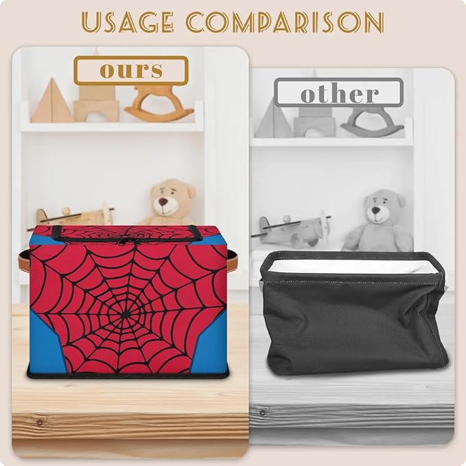 Storage Bin, Collapsible Fabric Storage Boxes with Lids for Organizing, Red Spider Web Stackable Closet Organizers and Storage Cube Basket for Home, Office, Bedroom (10.2"x14.2") - Image 8