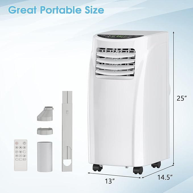 COSTWAY Portable Air Conditioners, 8000 BTU Air Conditioner Unit spaces up to 230 Sq.Ft with Remote Control Dehumidifier Function Window Wall Mount, 4 Caster Wheel, Sleep Mode and 2 Fan Speed - Image 7