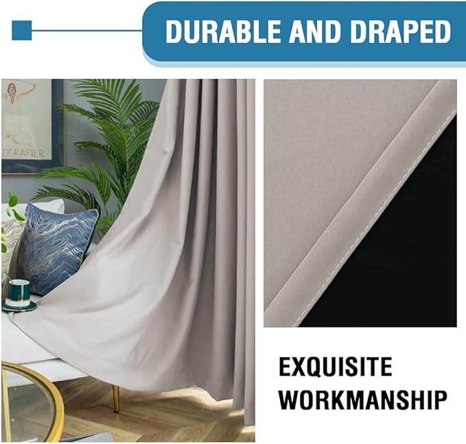 H.VERSAILTEX 100% Blackout Curtains for Bedroom Thermal Insulated Curtains & Drapes Blackout Curtains 54 Inches Long Rod Pocket Curtains for Living Room with Black Liner 2 Panels Set, Warm Taupe - Image 6