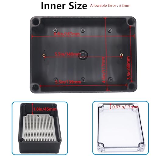 Junction Box,IP67 Waterproof ABS Black Project Box Clear Cover with Mounting Plate Electrical Box Enclosure for Outside Electronics 6.9 x 4.9 x 3inch(175x125x75mm) - Image 4