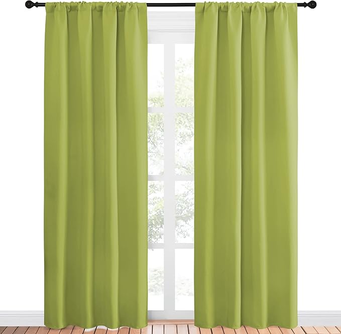 NICETOWN Blackout Curtain Panels for Living Room - Thermal Insulated Rod Pocket Top Blackout Drapes for Kid's Room (1 Pair, 42 x 84 Inch, Fresh Green) - Image 2