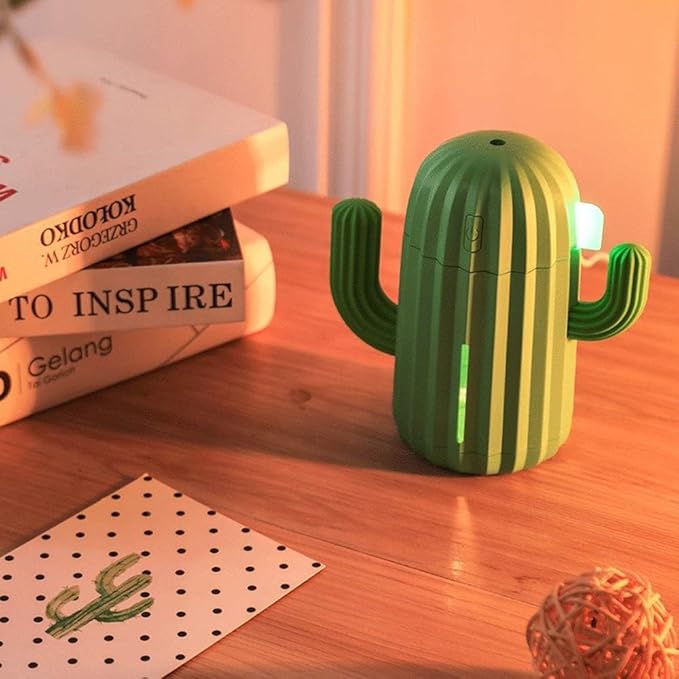Mini Humidifier Single Room Humidifiers with Night Light Portable Cactus Air humidifier for for Yoga, Office, spa, Bedroom，Baby Room，Silica Gel Diffuser for tap Water only(Green) - Image 6