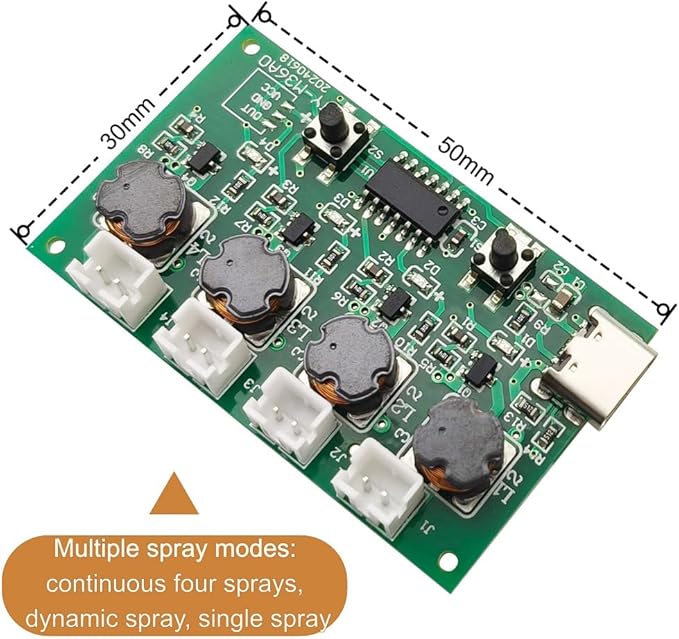 1 in 4 DC5V Humidifieration Atomization Disc Kit Type-C Interface Humidifier Module DIY Atomization Control Drive Circuit Board 4 Nozzle Spray with Switch - Image 2