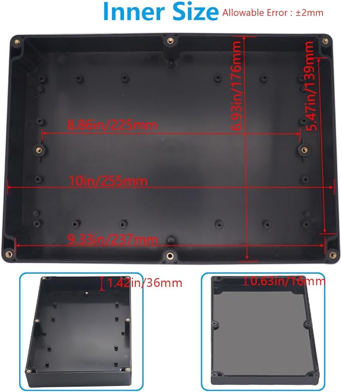 Outdoor Waterproof Junction Box IP67 Project Box ABS Black Electrical Boxes Electronic Enclsoure for DIY Project 10.4 x 7.2 x 2.4 inch (263x182x60mm) - Image 5