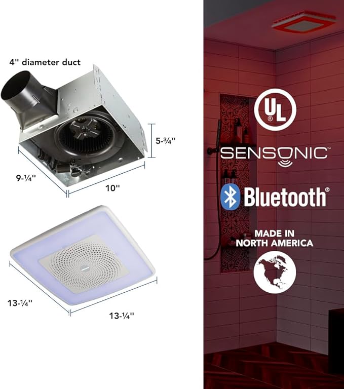 Broan-NuTone ChromaComfort Bathroom Exhaust Fan with Bluetooth Speaker, Powerful 110CFM/1.5 Sones, 24-color LED Light, SPK110RGBL, Wall Switch - Image 3