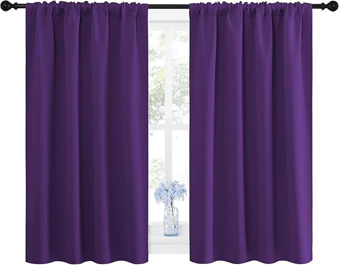 NICETOWN Blackout Purple Curtains for Living Room - Thermal Insulated Solid Rod Pocket Blinds for Bedroom Decor (Royal Purple, Set of 2 Panels, 42 x 48 Inch) - Image 2