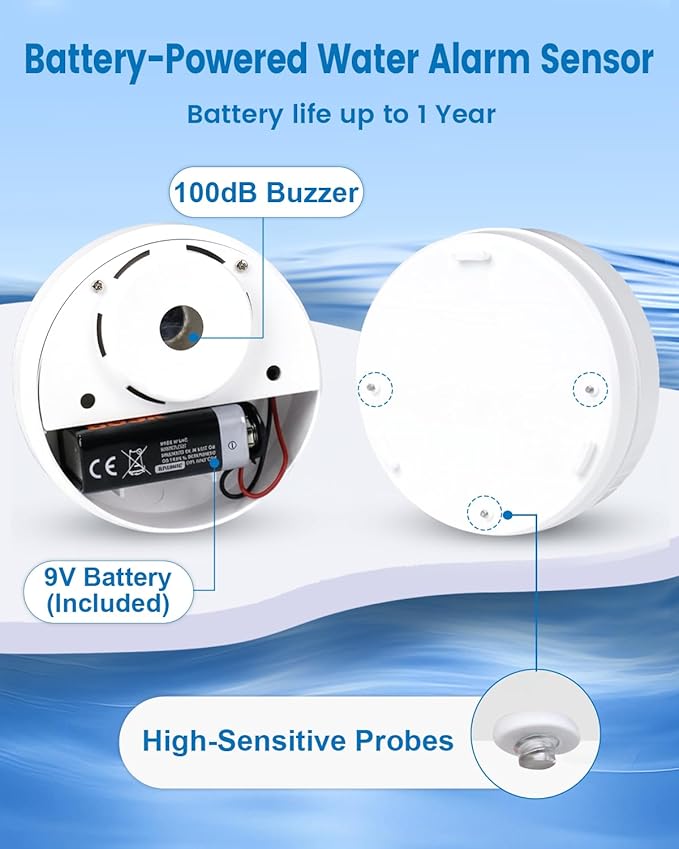 5 Pack Water Leak Detectors for Home, 100dB Waterproof Water Sensor Alarm Leak Detector for Basements, Bathrooms, Laundries, Sinks, and Windows(Battery Included) - Image 4