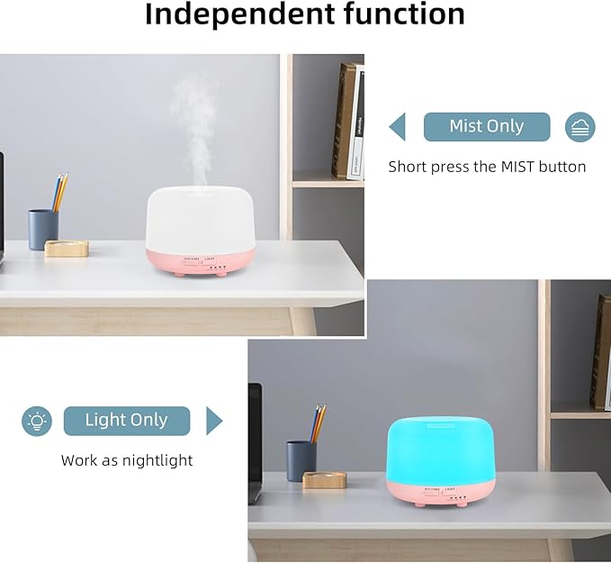 300ML Essential Oil Diffusesrs Remote Control, Aromatherapy Ultrasonic Diffuser, Cool Mist Aroma Humidfier Diffuser, 7 Color Changing LED Light, Auto-Off, Timer for Home, Room, Office, Kids.(Pink) - Image 2