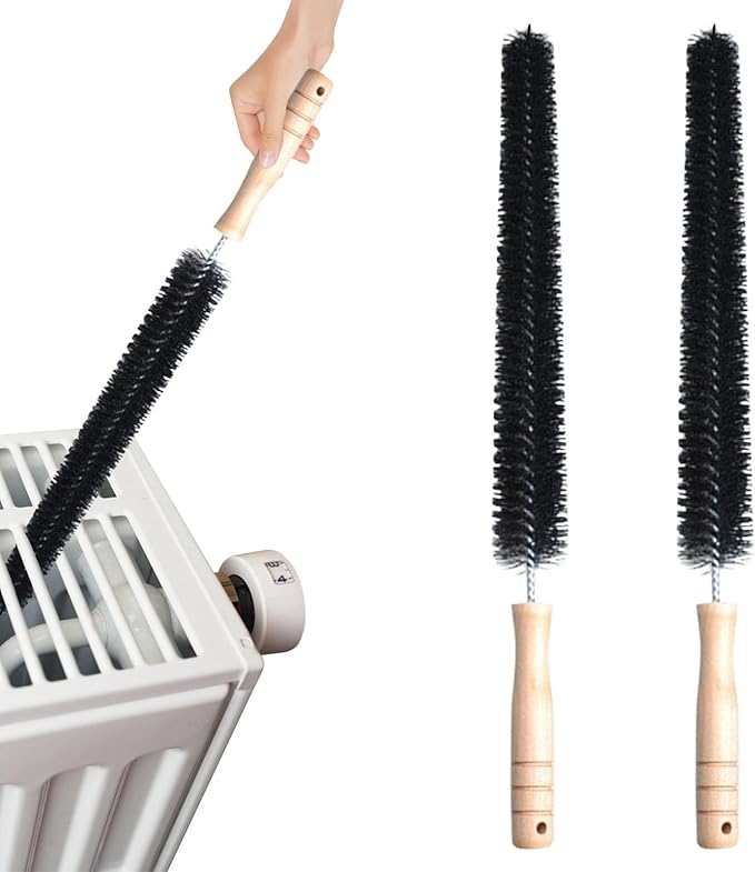 2 Pack Radiator Brush, Dryer Cleaner Vent Brush, 40 cm Long Flexible Pipe Refrigerator Coil Brush, Vent Cleaner Brushes with Wooden Handle for Refrigerators, Baseboards(Black) by Bibabala
