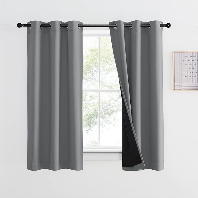 NICETOWN 100% Blackout Curtain with Black Liners, Thermal Insulated Full Blackout 2-Layer Lined Drape, Noise Cancellation Window Drapery for Dining Room (Silver Grey, 1 Panel, 42-inch W by 54-inch L) by NICETOWN