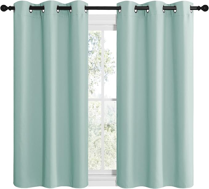 NICETOWN Aqua Blue Room Darkening Curtains for Kitchen, Window Treatment Thermal Insulated Solid Grommet Room Darkening Curtains/Drapes for Bedroom (Set of 2, 42 inches Wide by 50 inches Long) - Image 2