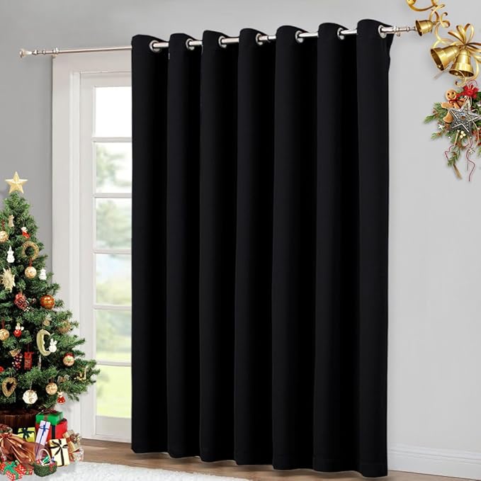 NICETOWN Room Separating Divider, Room Divider Curtain Screen Partition, Function Thermal Blackout Patio Door Panel, Sliding Door Insulated Curtain for Patio, Black, 12.5ft Wide x 8ft Long - Image 6