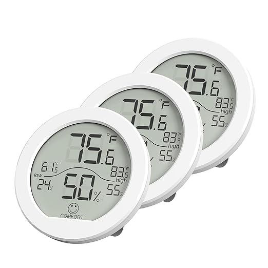Digital Hygrometer 3 Pack Room Thermometer and Humidity Gauge LCD Hygrometer with Max and Min Records (White) by SECRUI