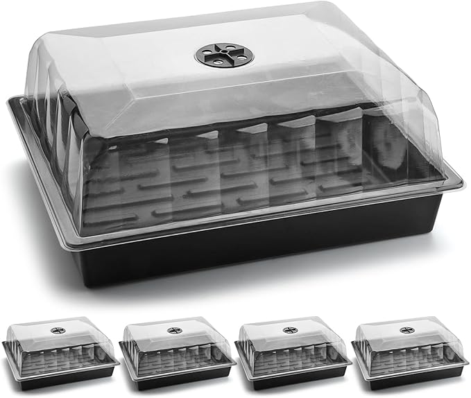 Leak-Proof Seed Starter Trays with 4" Humidity Dome & Drip Tray - 5-Pack Heavy-Duty Plastic Propagation Kit for Herbs, Microgreens, Indoor Gardening, Durable Reusable Plant Growing Trays by RooTrimmer