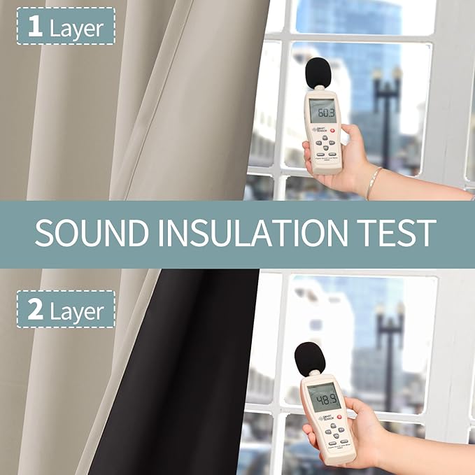 BGment Thermal Insulated 100% Blackout Curtains for Bedroom with Black Liner, Double Layer Full Room Darkening Noise Reducing Grommet Curtain (55 x 96 Inch, Cashmere, 2 Panels) - Image 6
