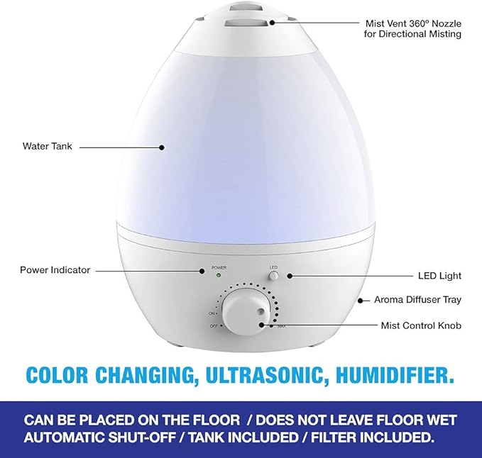 Bell+howell 7 Led Color Changing Humidifer With Aroma Diffuser, 3.8 lb - Image 5