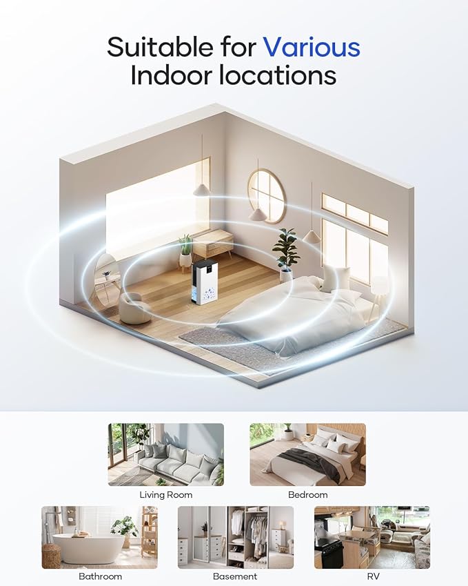 Dehumidifier, 95 OZ Water Tank Dehumidifiers for Home, 1000 sq. ft. Dehumidifier for Basement Bathroom Bedroom with Auto Shut Off, 7 Colors LED Light, Quiet Dehumidifiers with Sleep Mode, White - Image 9