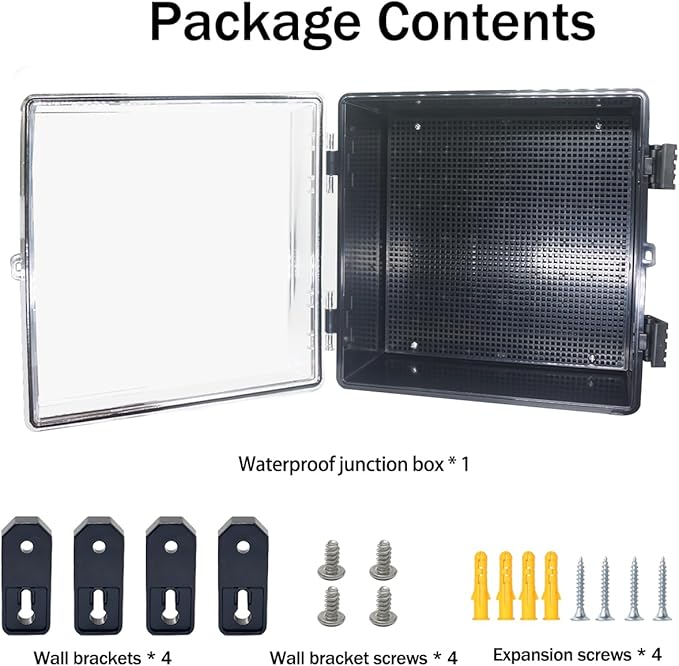 Junction Box, Hinged Black Clear Cover IP67 Waterproof ABS Project Box with Mounting Plate Electrical Box Enclosure with Wall Bracket 11.8 x 11.8 x 6.7inch(300x300x170mm) - Image 6