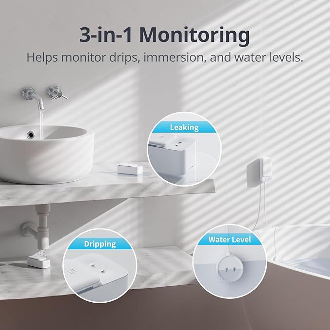 SwitchBot WiFi Water Leak Detector, Smart Water Sensor with 100dB Adjustable Alarm&App Alerts, IP67 Waterproof, Detector for Home with 3.28ft Sensing Cable, No Hub Required (Support 2.4G) (3, White) - Image 4
