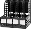 SAYEEC Magazine File Holder, Plastic Desktop File Folder Organizer with 4 Large Compartments, Vertical Desk Binder Organizer Office Organization and Storage File Holder for Desk, School, Home (Black) by SAYEEC