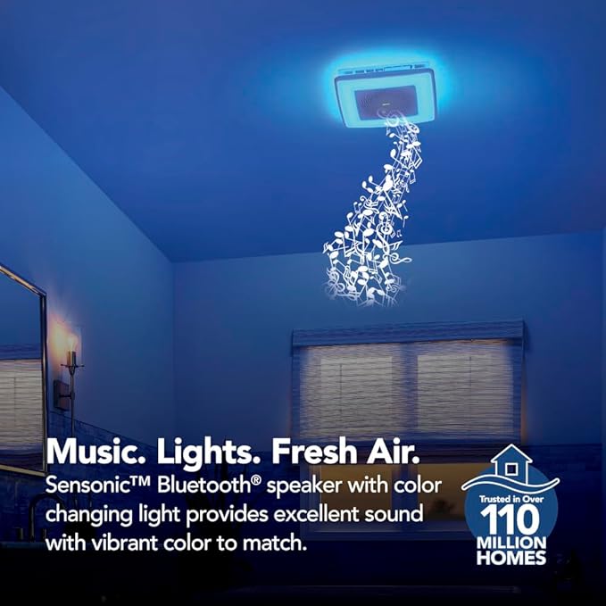 Broan-NuTone ChromaComfort Bathroom Exhaust Fan with Bluetooth Speaker, Powerful 110CFM/1.5 Sones, 24-color LED Light, SPK110RGBL, Wall Switch - Image 4