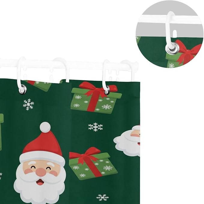 Snow Christmas Santa Green Shower Curtain Liner 72×72 inch for Bathroom Curtain Anti Mold Shower Curtain with Hooks Bathroom Accessories - Image 5